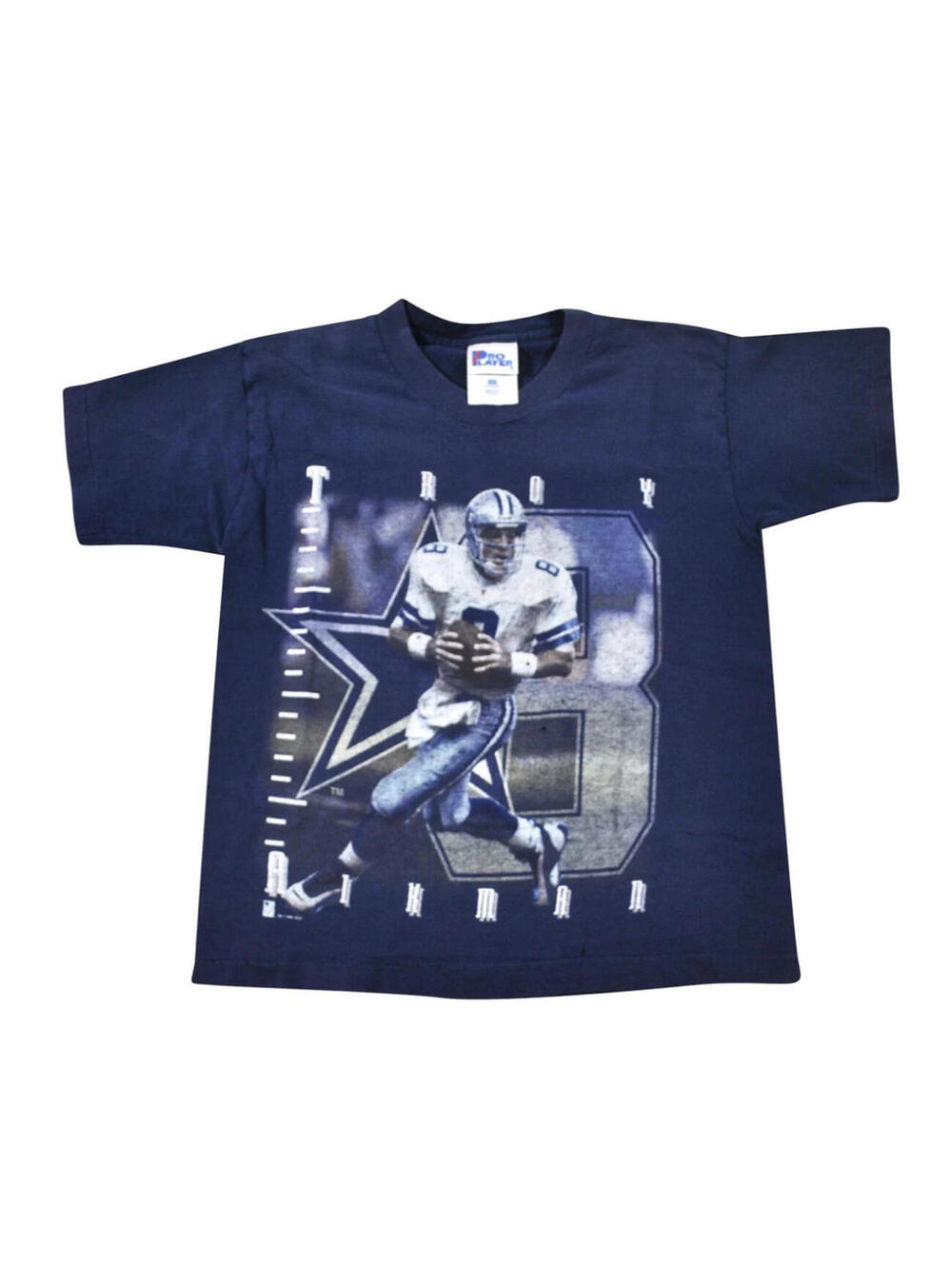 Vintage Dallas Cowboys Troy Aikman 90s NFL Football Navy Shirt Size YOUTH Large